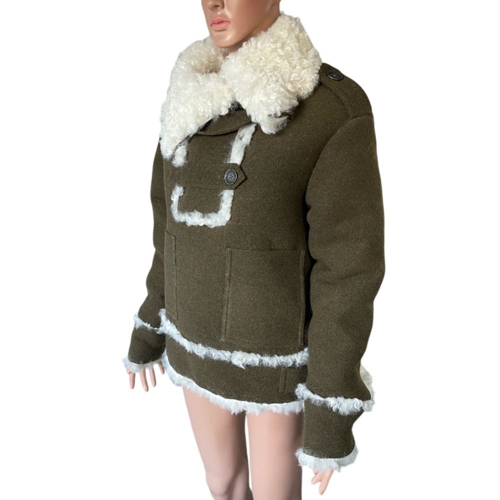 Zara SPRLS Collection khaki Wool Mix Shearling Jacket - Picture 6 of 16